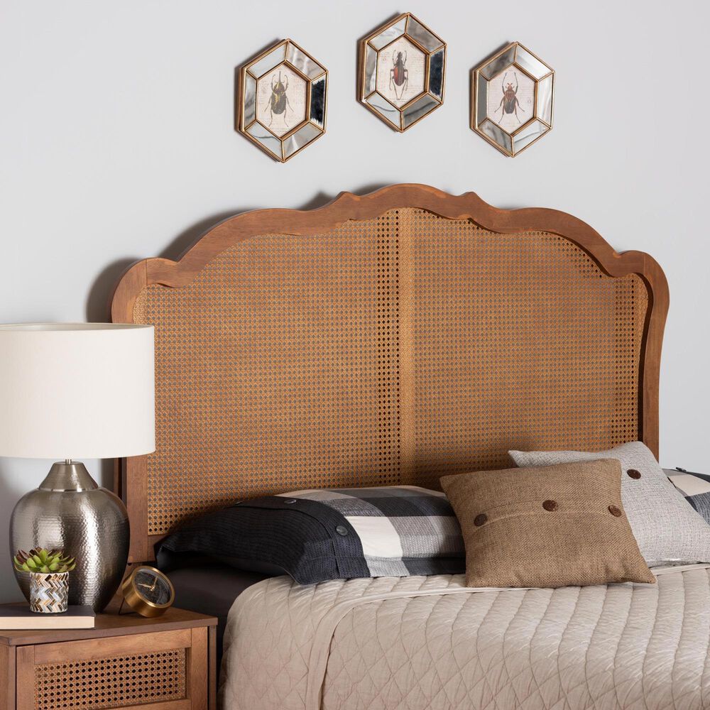 Baxton Studio Leandra King Panel Headboard with Rattan in Ash Walnut, , large