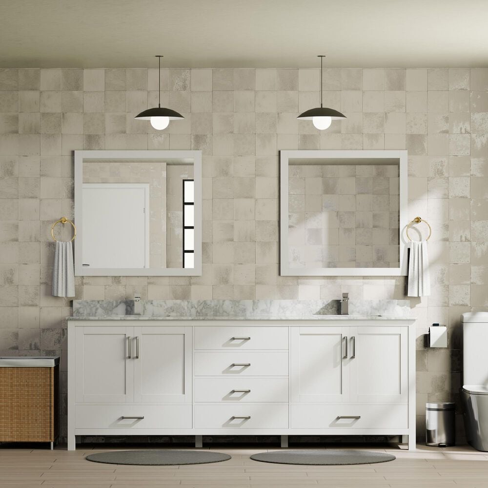 Lexora Home Jacques 80" Double Bathroom Vanity in White with 2 cm White Carrara Marble Top and Rectangular Sinks, , large