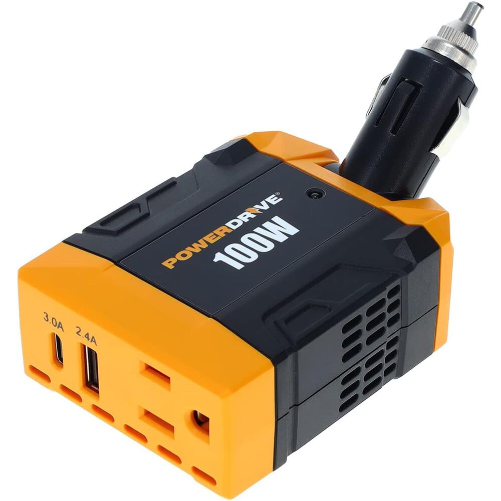 PowerDrive 100W Power Inverter PWD100D DC 12v to 110v AC Converter for Car or Truck Plug Adapter with USB - 100 Watts, , large