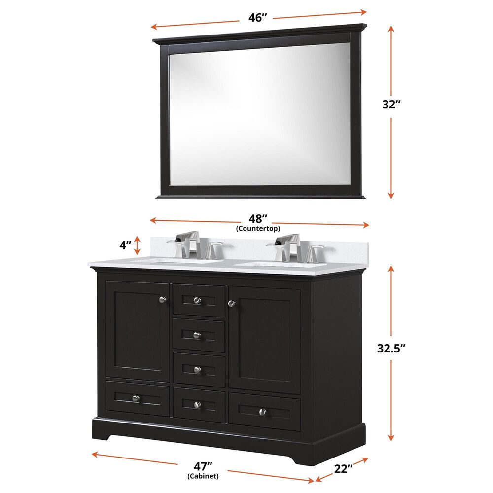 Lexora Home Dukes 48&quot; Double Bathroom Vanity in Espresso with 2 cm White Quartz Top and Rectangular Sinks, , large