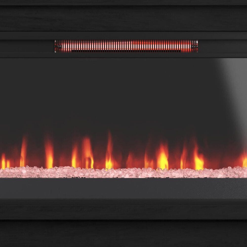Legends Home Stardust 89" Fireplace Console with Fireplace Insert in Seal Skin Black, , large