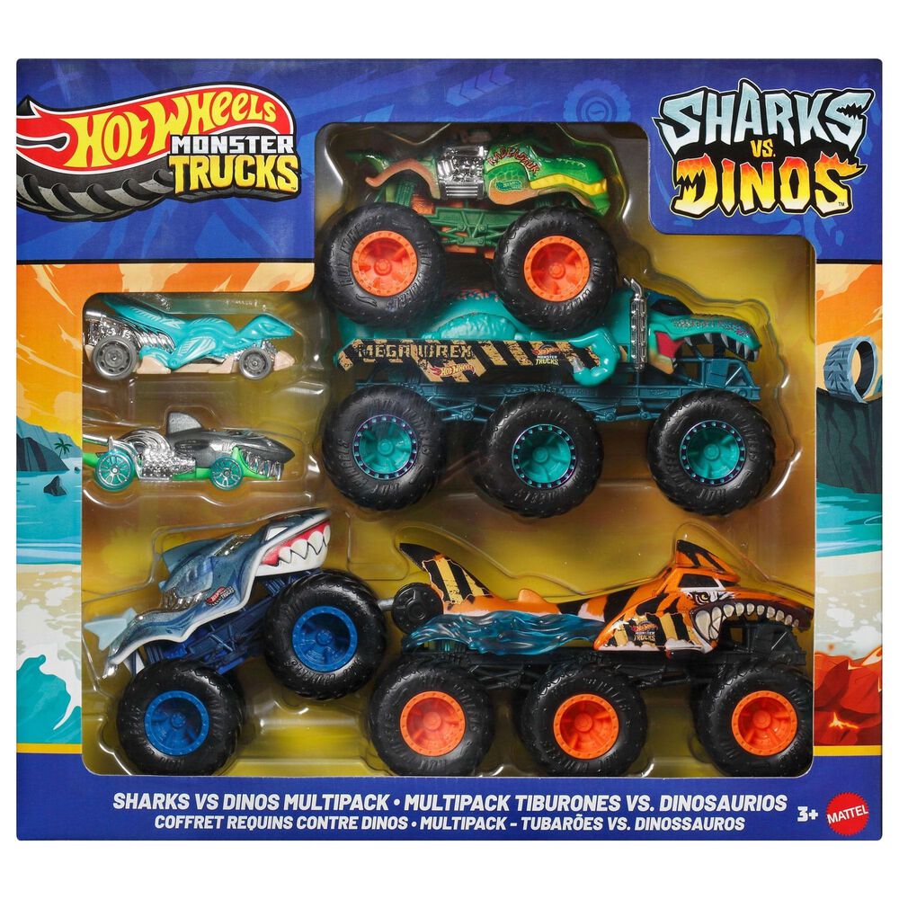 Hot Wheels Monster Truck Sharks vs Dinos Vehicle Toy Multipack, , large