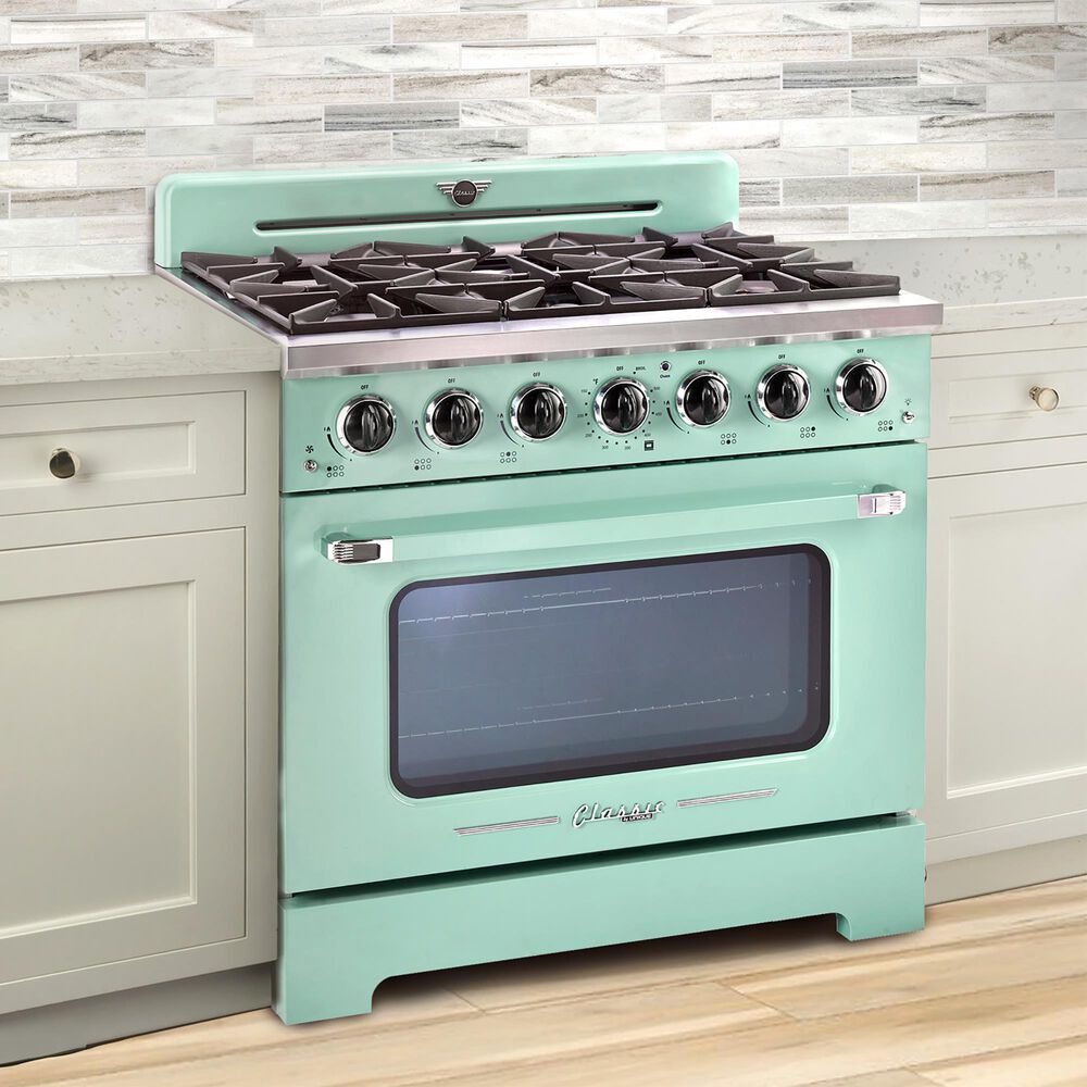 Unique Appliances Classic Retro 36" Pro Convection Gas Range in Summer Mint Green, , large