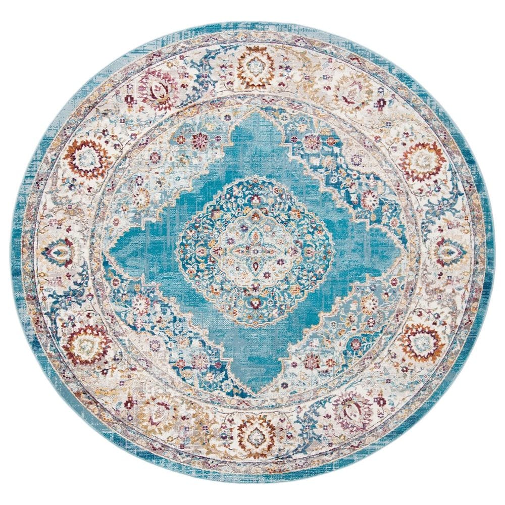 Safavieh Aria ARA116M 6"6" Round Blue and Ivory Area Rug, , large