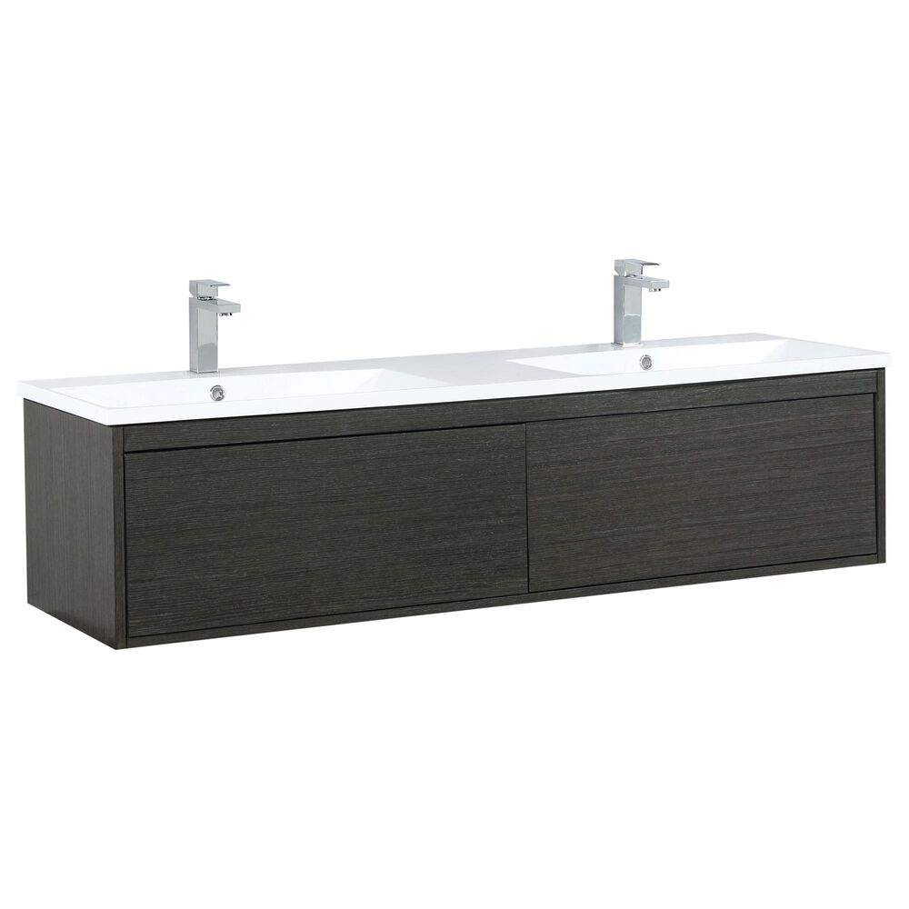 Lexora Home Sant 60" Double Bathroom Vanity in Iron Charcoal with White Acrylic Composite Top, Rectangle Sinks and Chrome Faucets, , large
