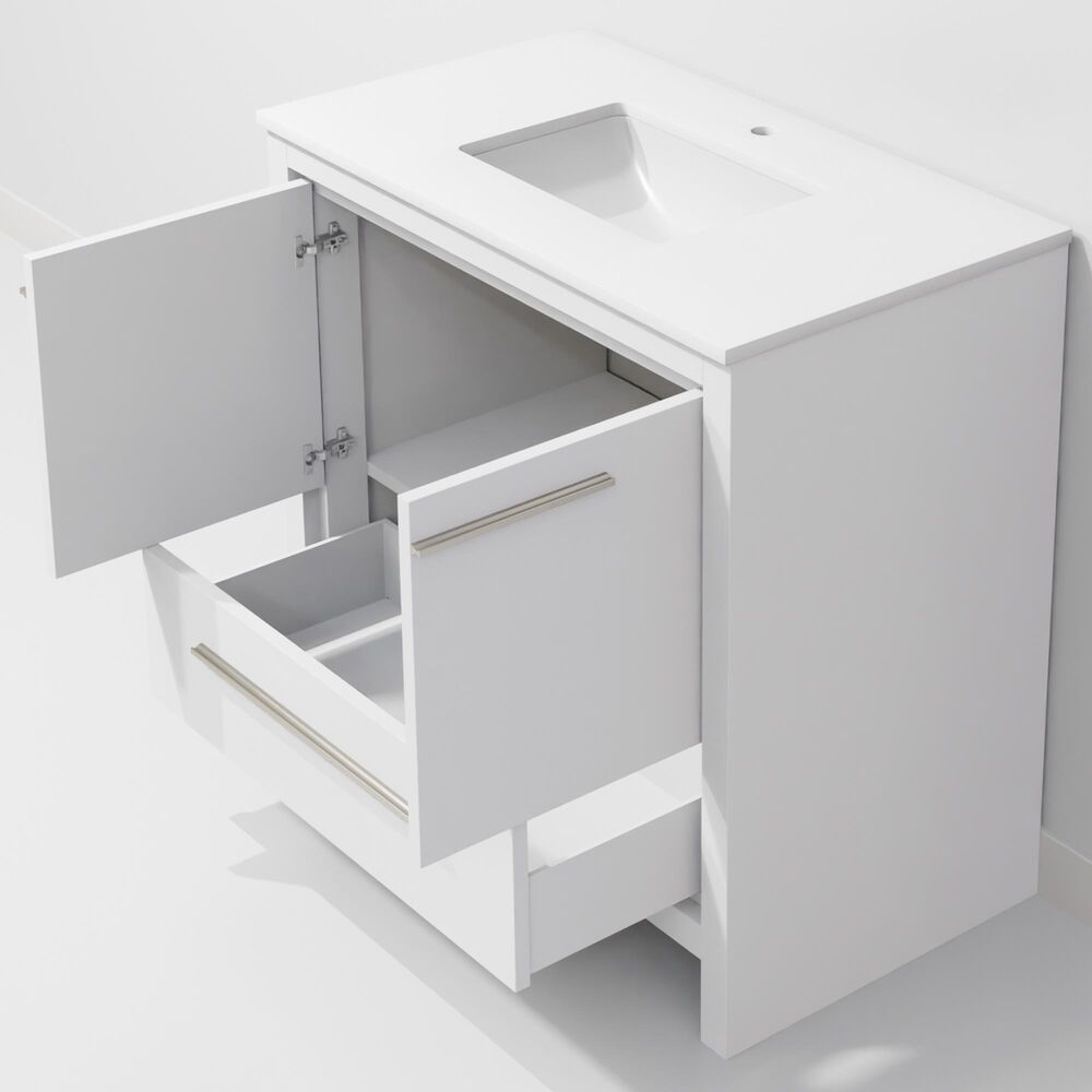 Lexora Home Lafarre 36" Single Bathroom Vanity in White with 2 cm White Quartz Top and Rectangular Sink, , large