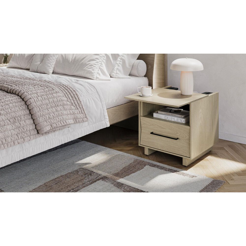 BDI Kava 20&quot; 1-Drawer Nightstand in Washed Oak with Outlets and USB Ports, , large