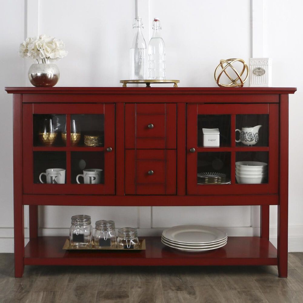 Walker Edison 52" Wood Console Table TV Stand in Antique Red, , large