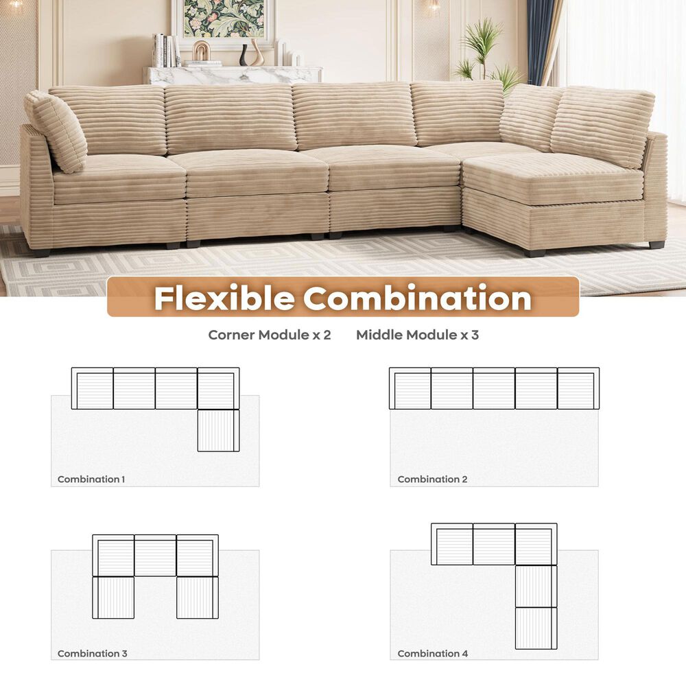 HOMLUX 5-Piece Oversize Mod Sectional in Beige, , large