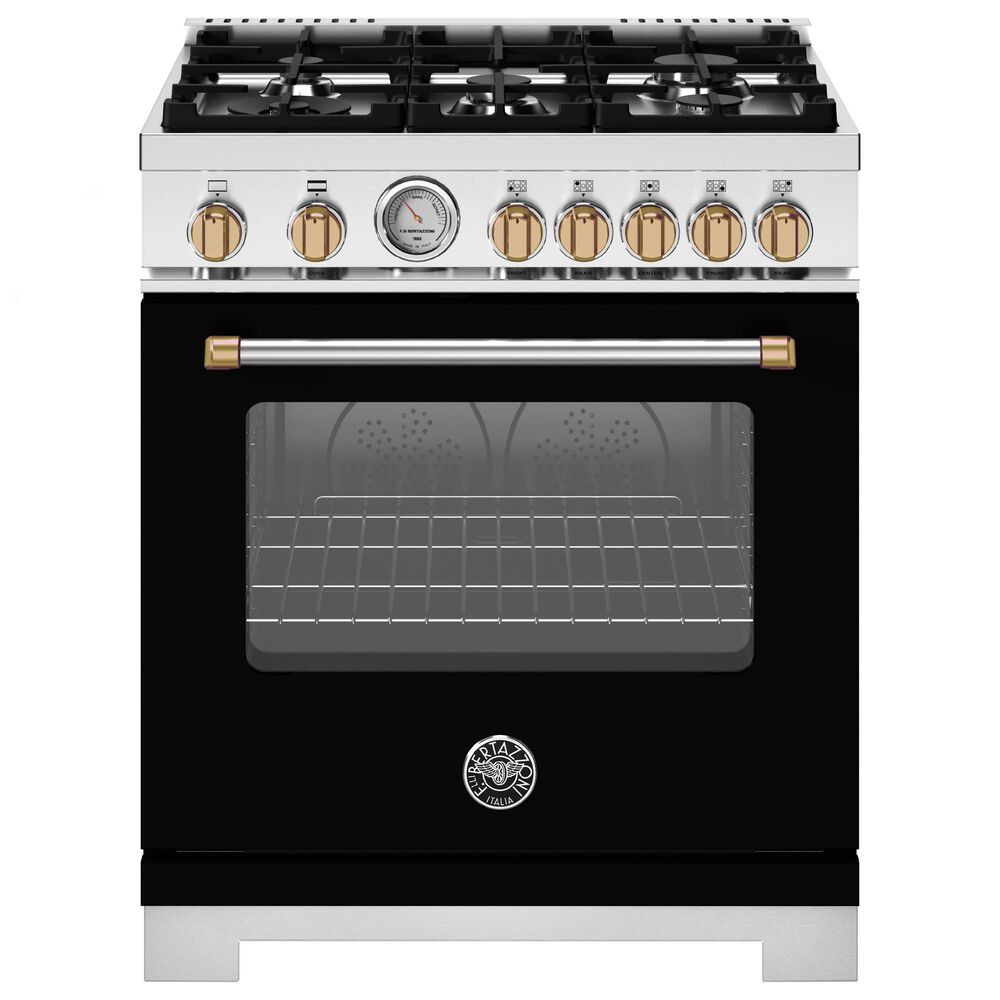 Bertazzoni Master Series 30" All Gas Range in Nero Matte and Gold, , large