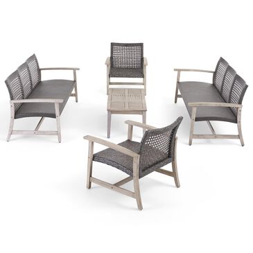 Noble House Hampton 5-Piece Patio Chat Set in Mixed Black and Light Gray Washed, , large