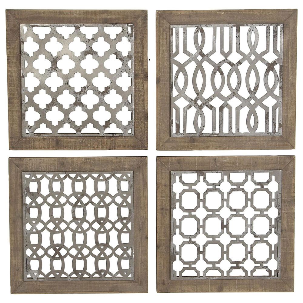 Maple and Jade 19" x 19" Square Home Wall Decor with Trellis Cutouts in Brown and Silver (Set of 4), , large