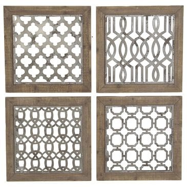 Maple and Jade 19" x 19" Square Home Wall Decor with Trellis Cutouts in Brown and Silver (Set of 4), , large