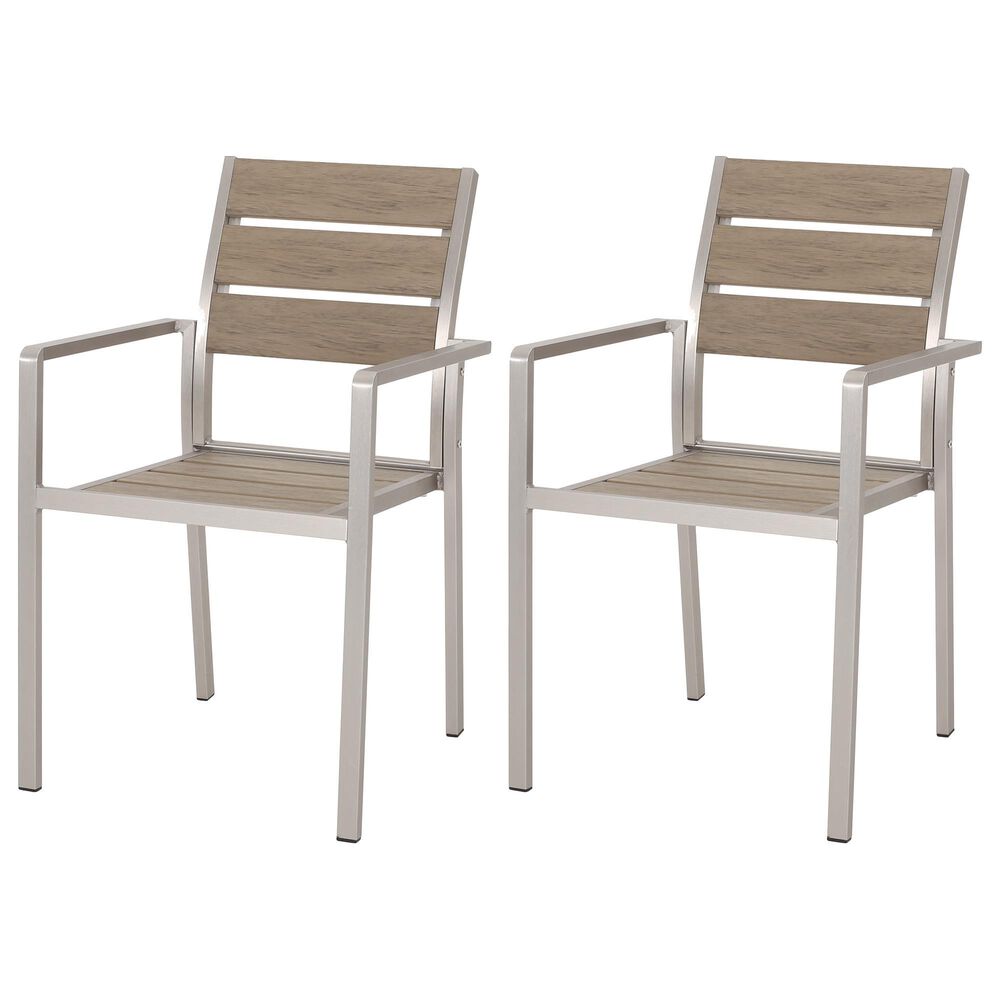 Hearth and Haven Outdoor Dining Chair with Faux Wood Seat in Natural and Silver (Set of 2), , large