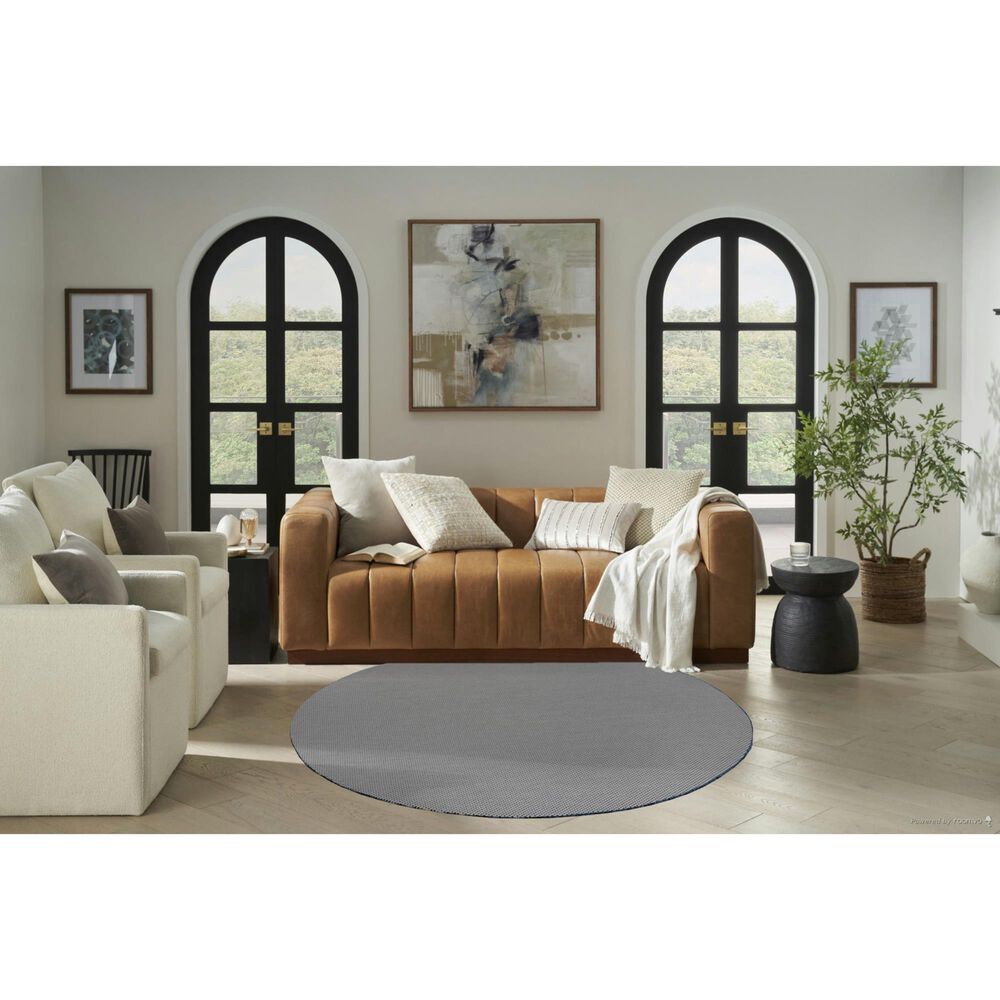 Nourison Courtyard Ivory and Blue 6&#39; Round Indoor/Outdoor Area Rug, , large