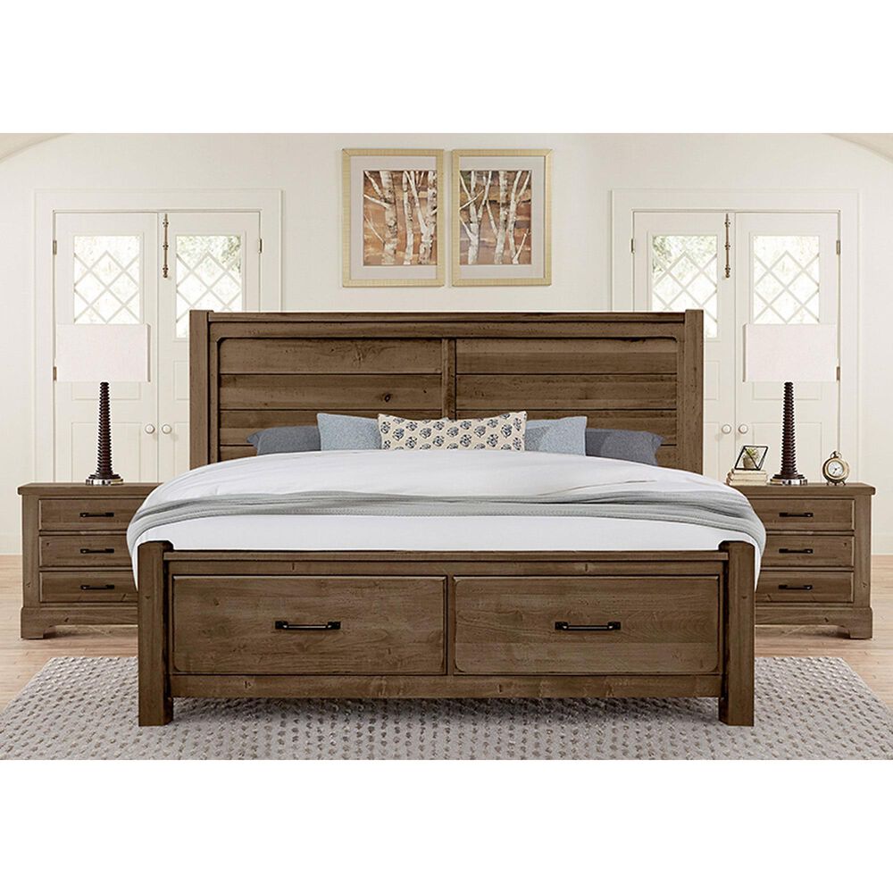 Viceray Collections Cool Rustic Queen Storage Plank Bed with Two Nightstands in Mink, , large