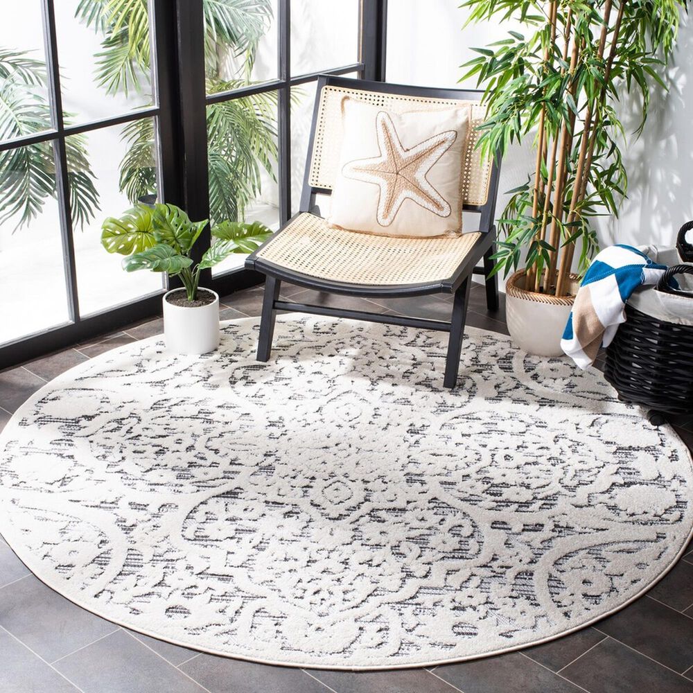 Safavieh Cabana CBN656A 4&#39; Round Ivory and Grey Indoor/Outdoor Area Performance Rug, , large