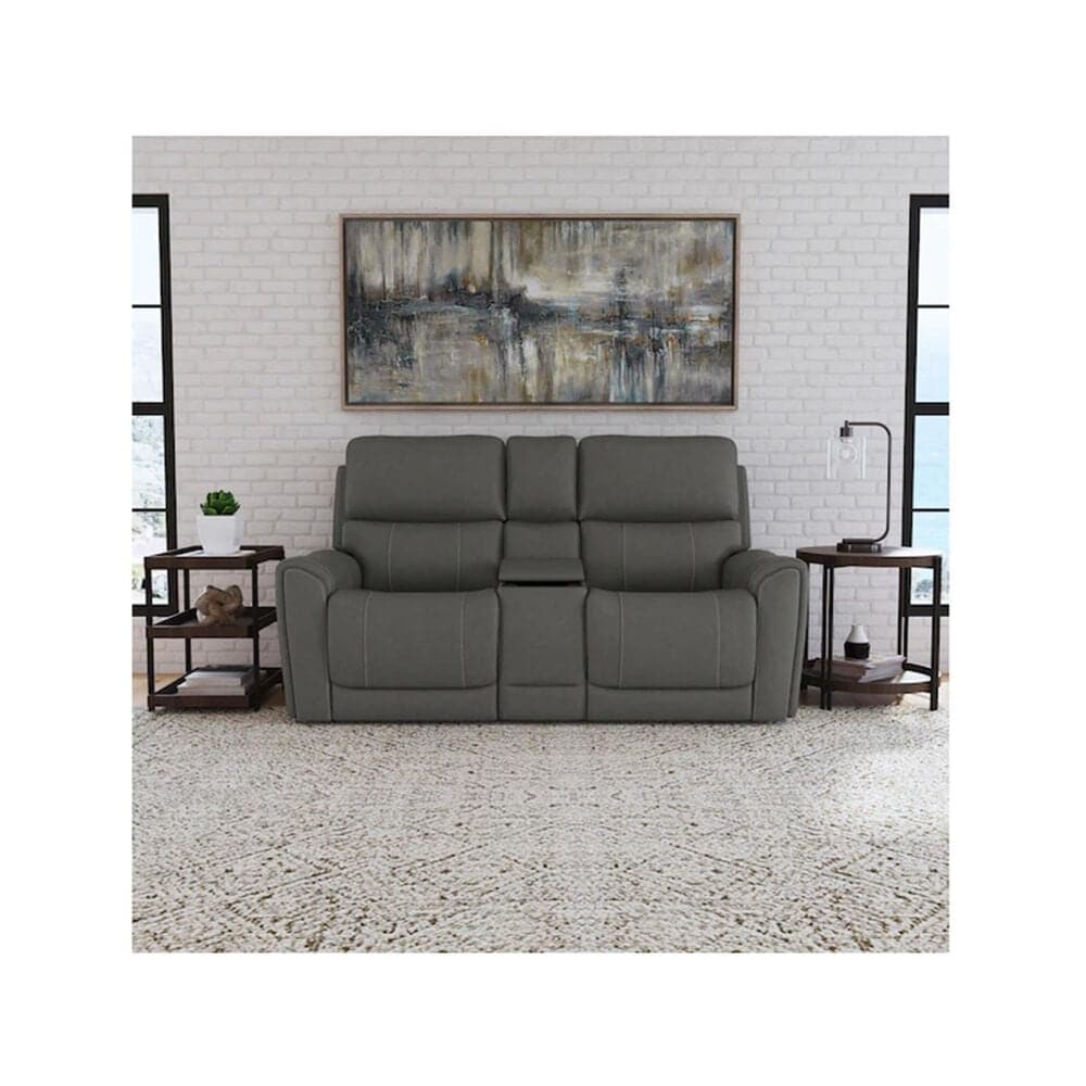 Flexsteel Carter Power Reclining Console Loveseat with Power Headrests in Gray, , large