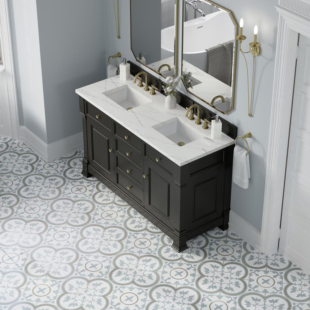 James Martin Vanities Brookfield 60&quot; Double Bathroom Vanity in Black Onyx with 3 cm Ethereal Noctis Quartz Top and Rectangular Sinks, , large