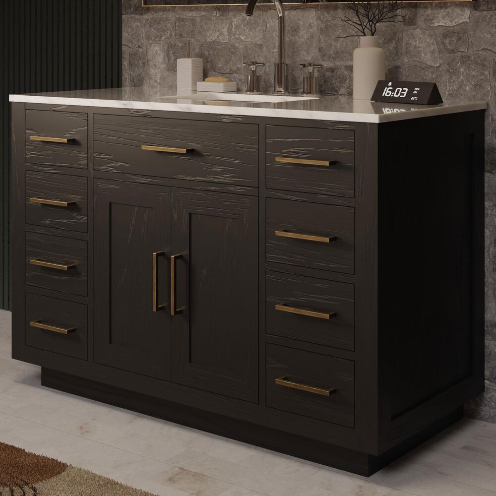 Lexora Home Abbey 48" Single Bathroom Vanity in Black Oak with 2 cm White Carrara Marble Top and Rectangular Sink, , large