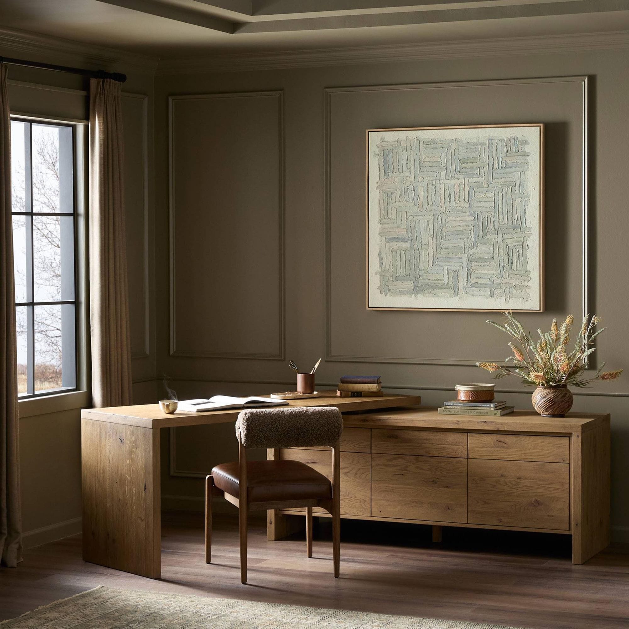 Four Hands Noah L-Shaped Rotating Desk in Aged Smoked Oak