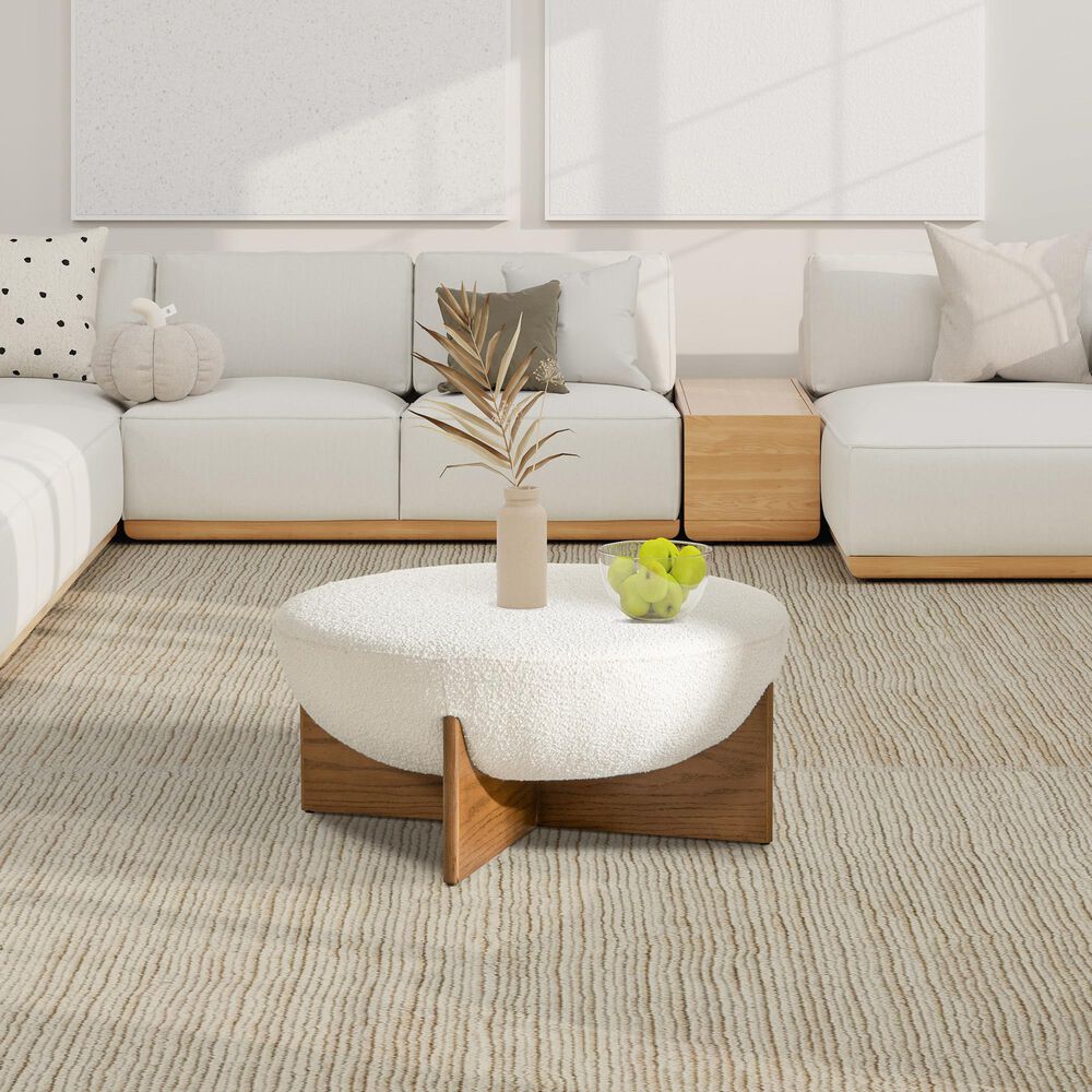 Jennifer Taylor Home Bali Upholstered Cocktail Ottoman in Ivory White, , large