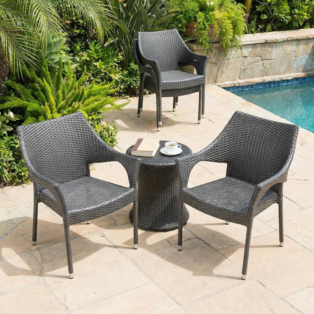 Hearth and Haven Mirage Wicker Stacking Arm Chair in Grey (Set of 4), , large