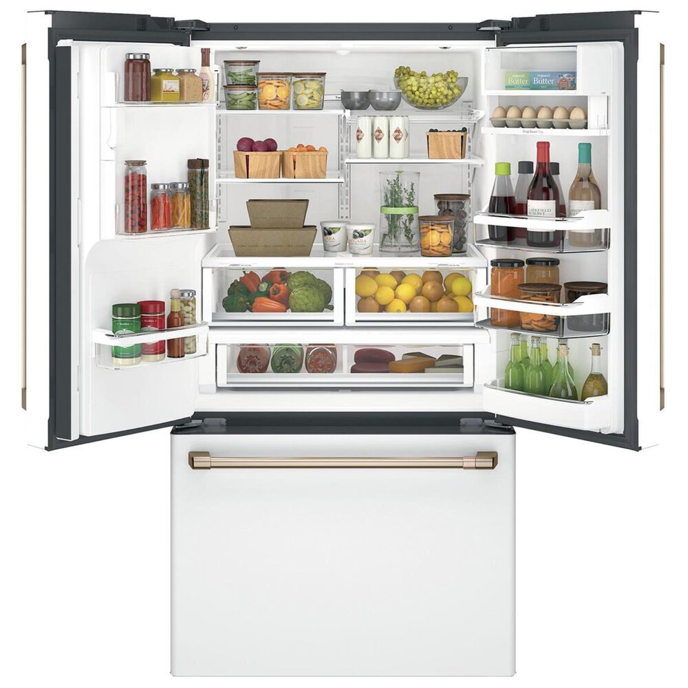 Cafe 27.8 Cu. Ft. French Door Refrigerator Energy Star with Hot Water Dispenser in Matte White and Brushed Bronze, , large