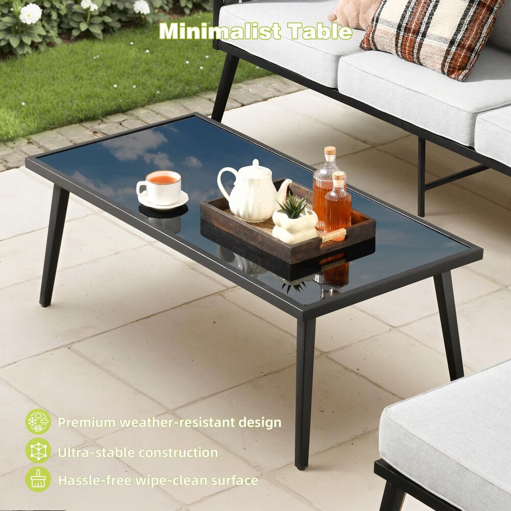 HOMLUX 6-Piece Patio Conversation Set with Woven Sling Fabric in Light Gray, , large