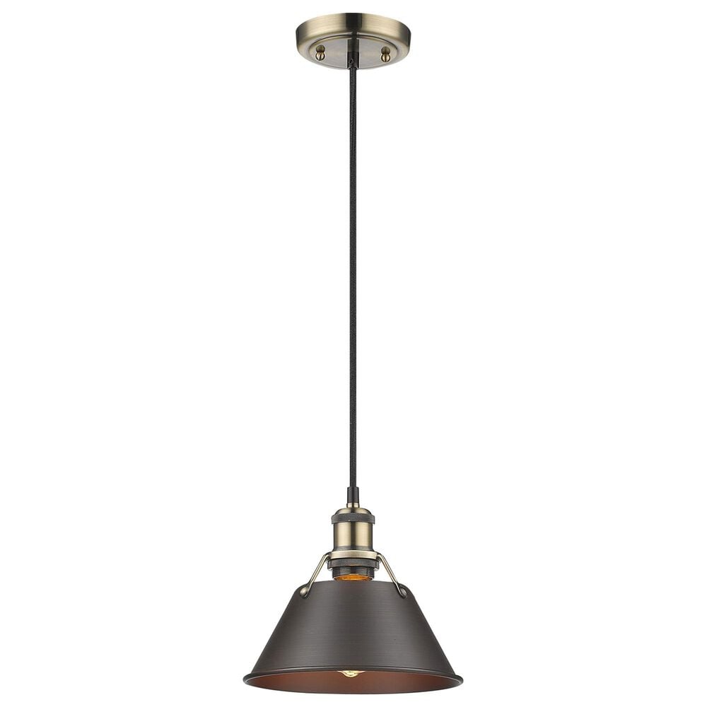 Golden Lighting Orwell 1-Light Small Pendant with Rubbed Bronze Shade in Aged Brass, , large