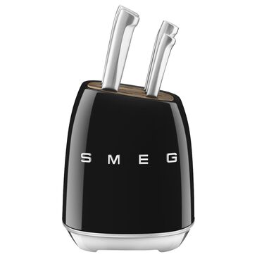 Smeg 50"s Retro Style 7-Piece Stainless Steel Knife Block Set in Black, , large
