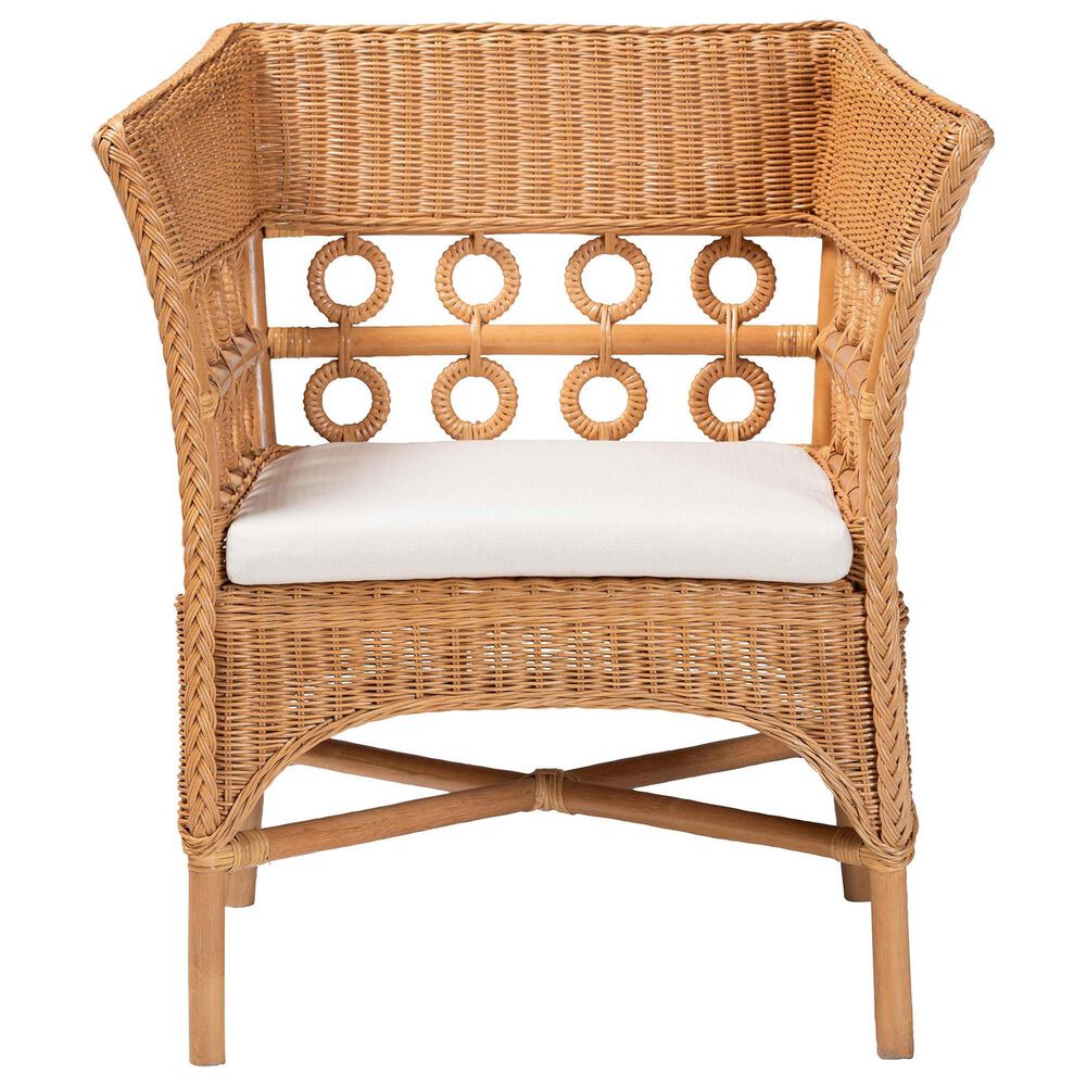 Baxton Studio Oxford Rattan Arm Chair in White, , large