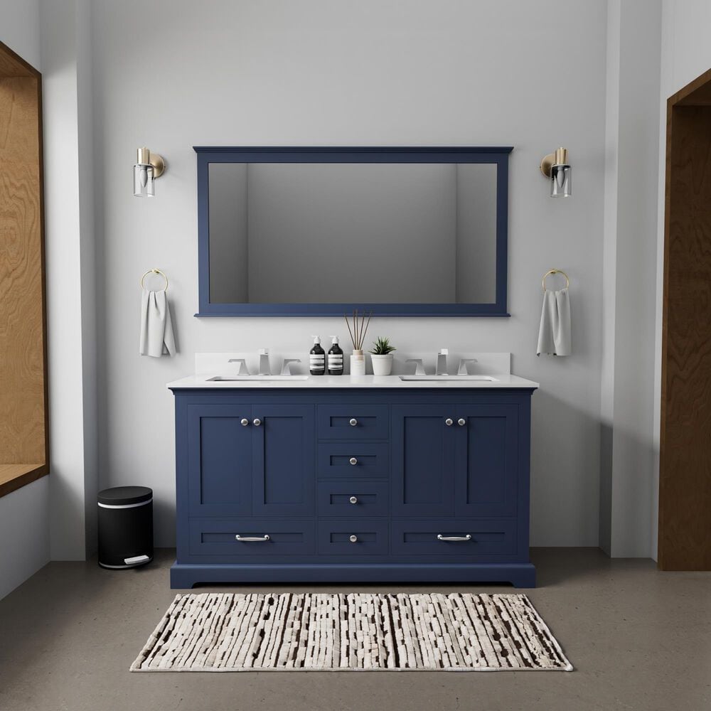 Lexora Home Dukes 60" Double Bathroom Vanity in Navy Blue with 2 cm White Quartz Top and Rectangular Sinks, , large