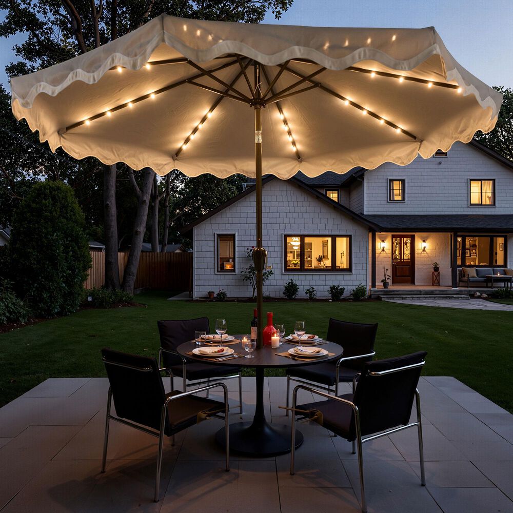 HOMLUX 10' Patio Umbrella with Lights in Gray, , large