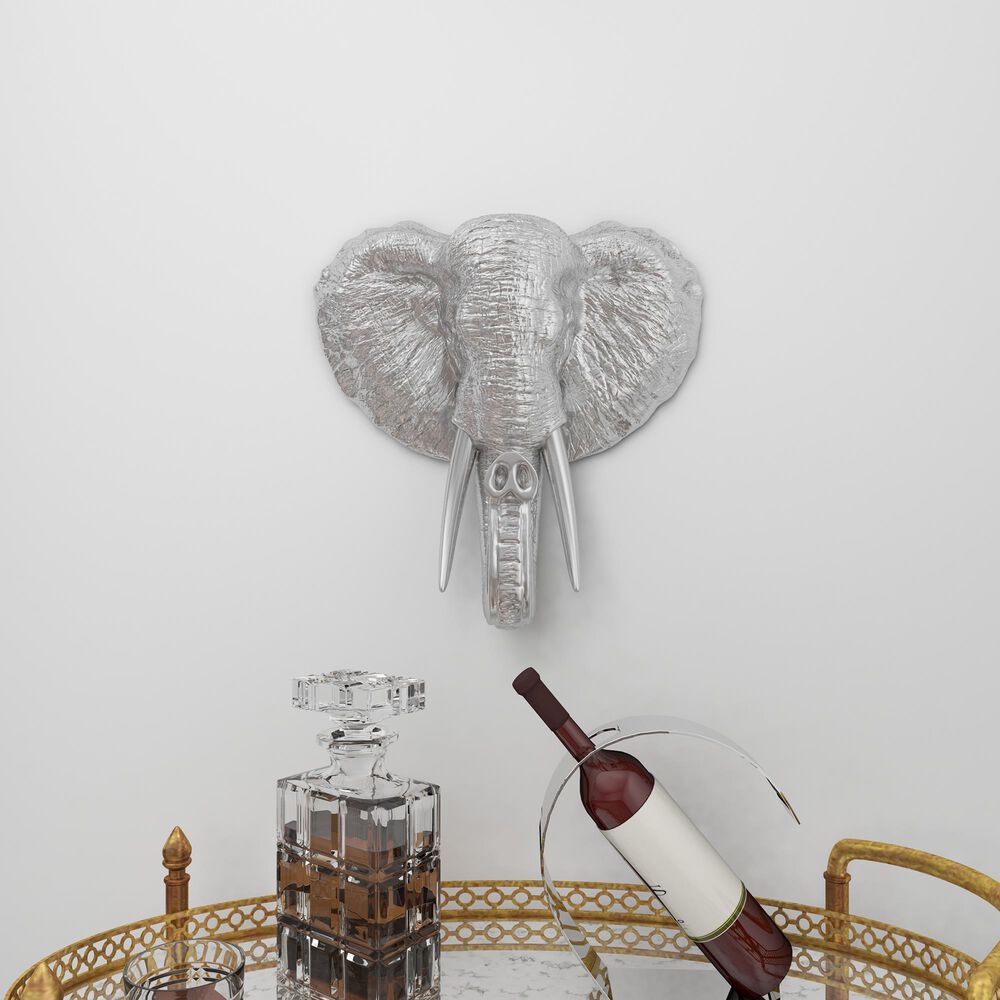 Maple and Jade 16" x 16" Eclectic Elephant Head Wall Decor in Silver, , large