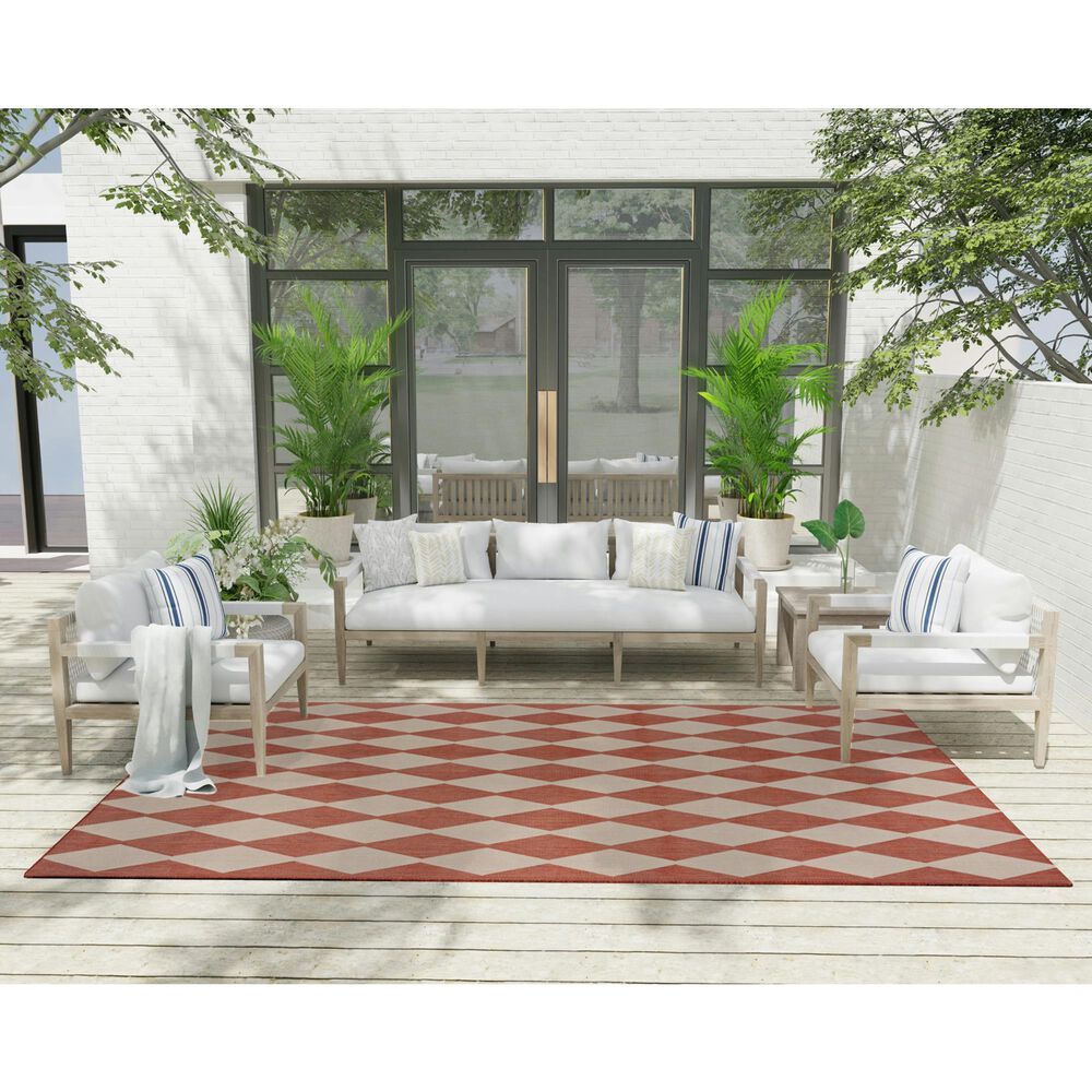 Nourison Positano Geometric Terracotta 6&#39; x 9&#39; Indoor/Outdoor Area Rug, , large