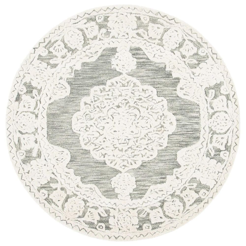 Safavieh Micro-Loop MLP275F 5" Round Gray and Ivory Area Rug, , large