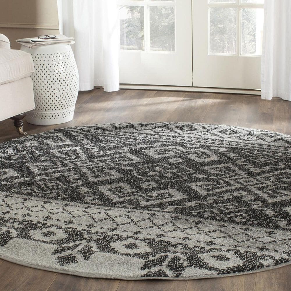 Safavieh Adirondack ADR107A-6R 6" x 6"  Silver/Black Round Rug, , large