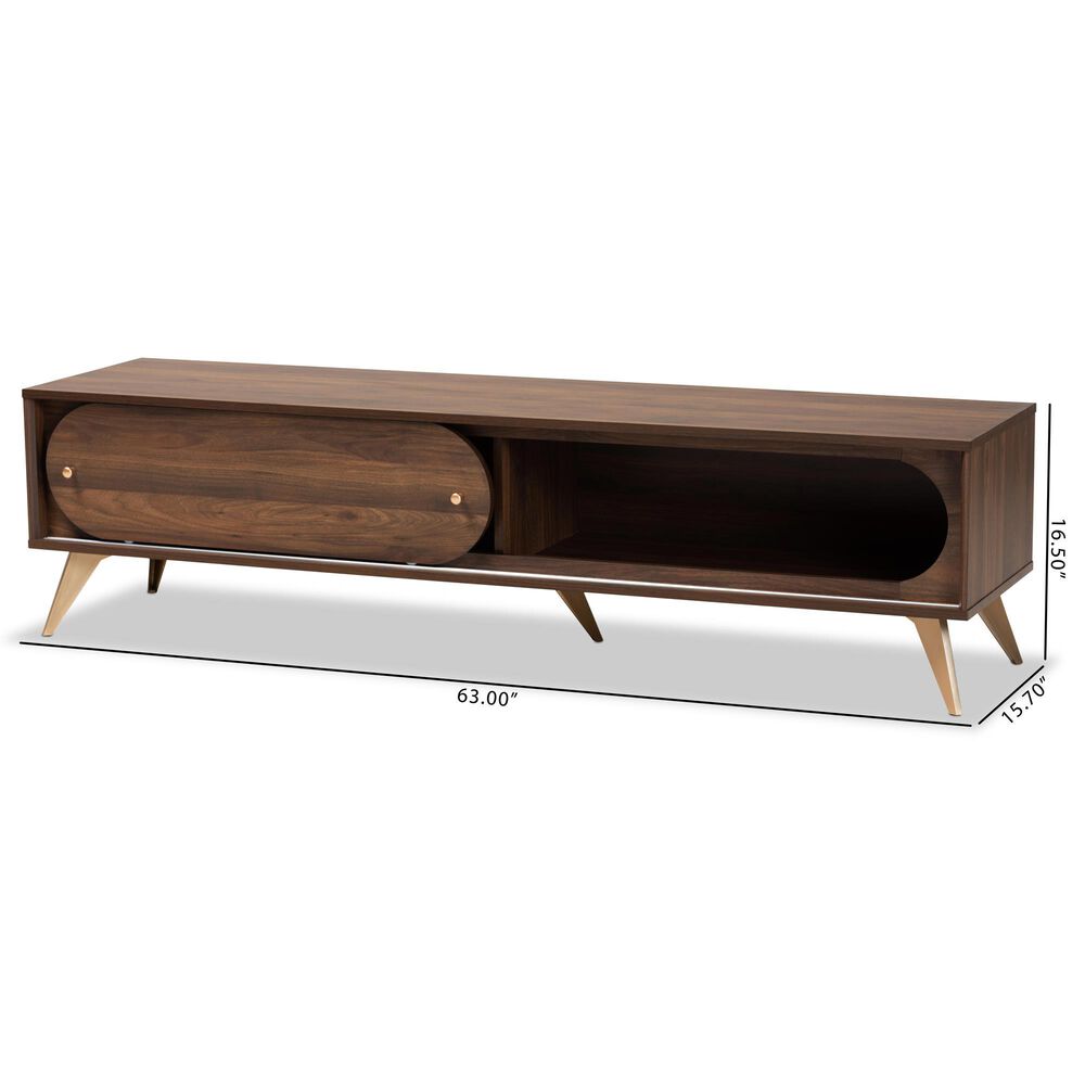 Baxton Studio Dena 63&quot; TV Stand in Walnut Brown and Gold, , large