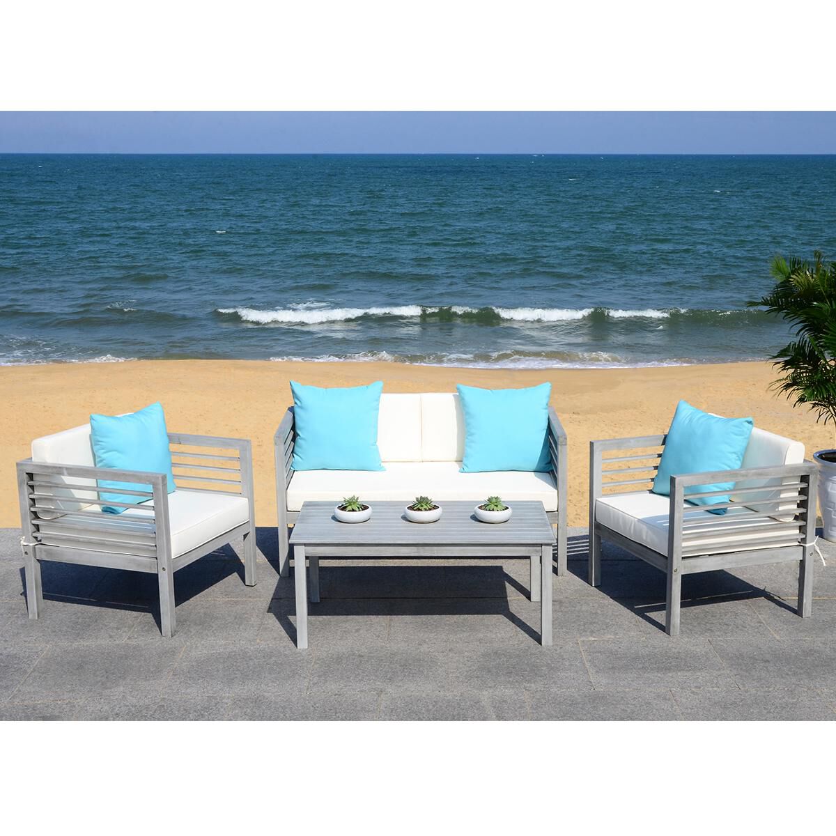 Safavieh Alda 4 Piece Outdoor Set with Accent Pillows in Grey
