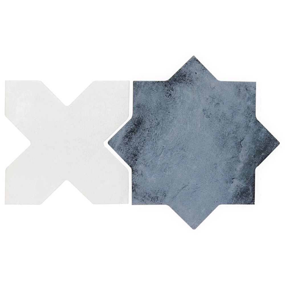 Soho Studio Malta Denim Blue Star Matte and White Cross Polished 6" x 6" Porcelain Tile Kit, , large