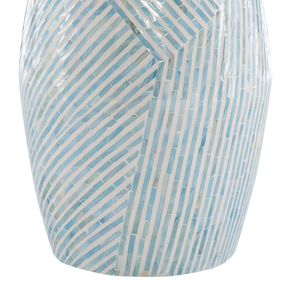 Linon Home Decor Prianna Drum End Table with Mosaic Capiz in Light Blue and White, , large