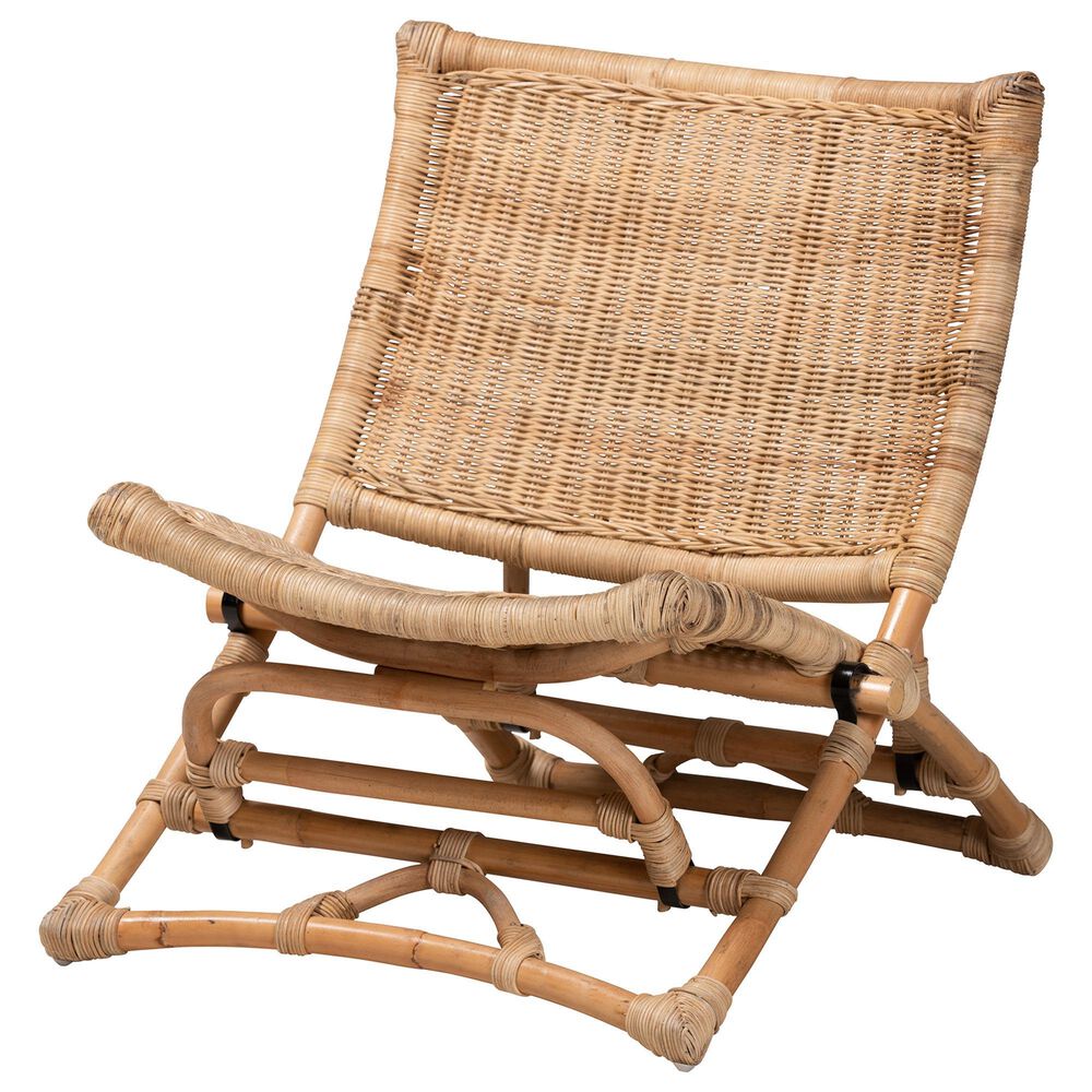 Baxton Studio Herrara Rattan Foldable Lounge Chair in Natural Brown Antique, , large