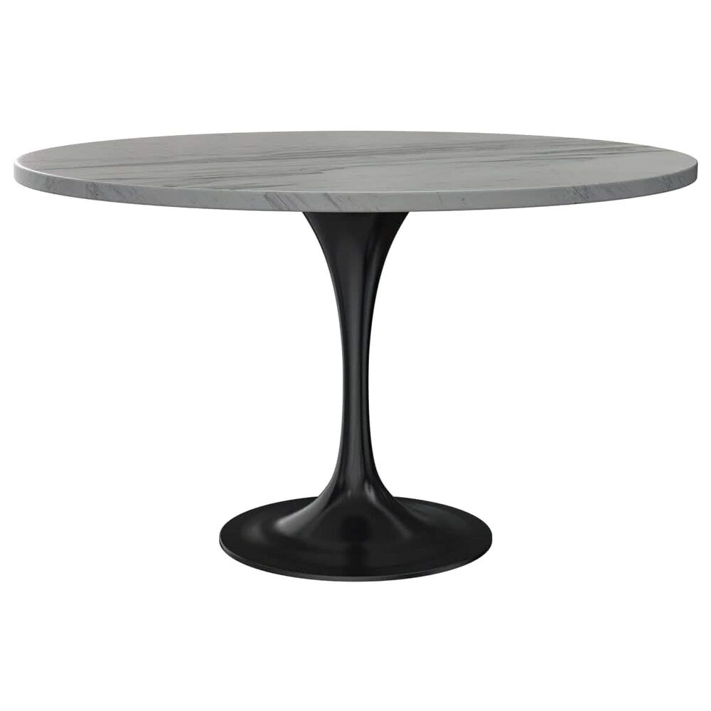 Leisuremod LeisureMod Verve Collection 48 Round Dining Table, Black Base with Laminated White Marbleized Top, , large