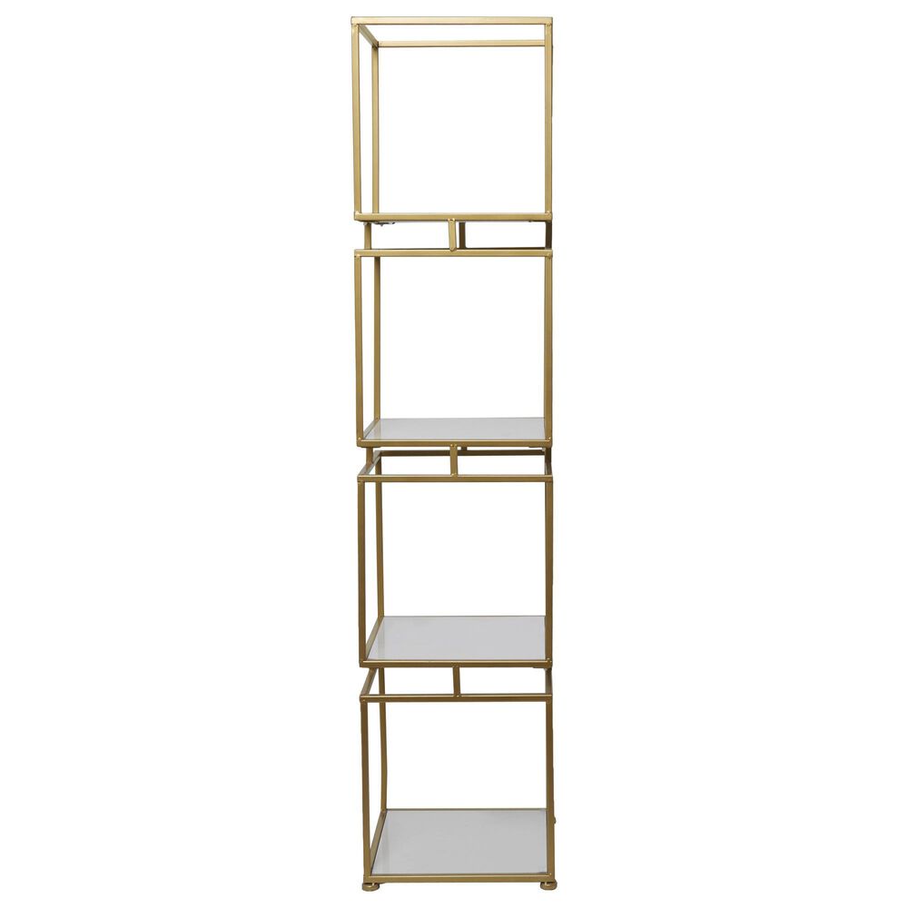 Maple and Jade 4-Shelf Cube Storage Shelving Unit in Satin Gold and White Marble, , large
