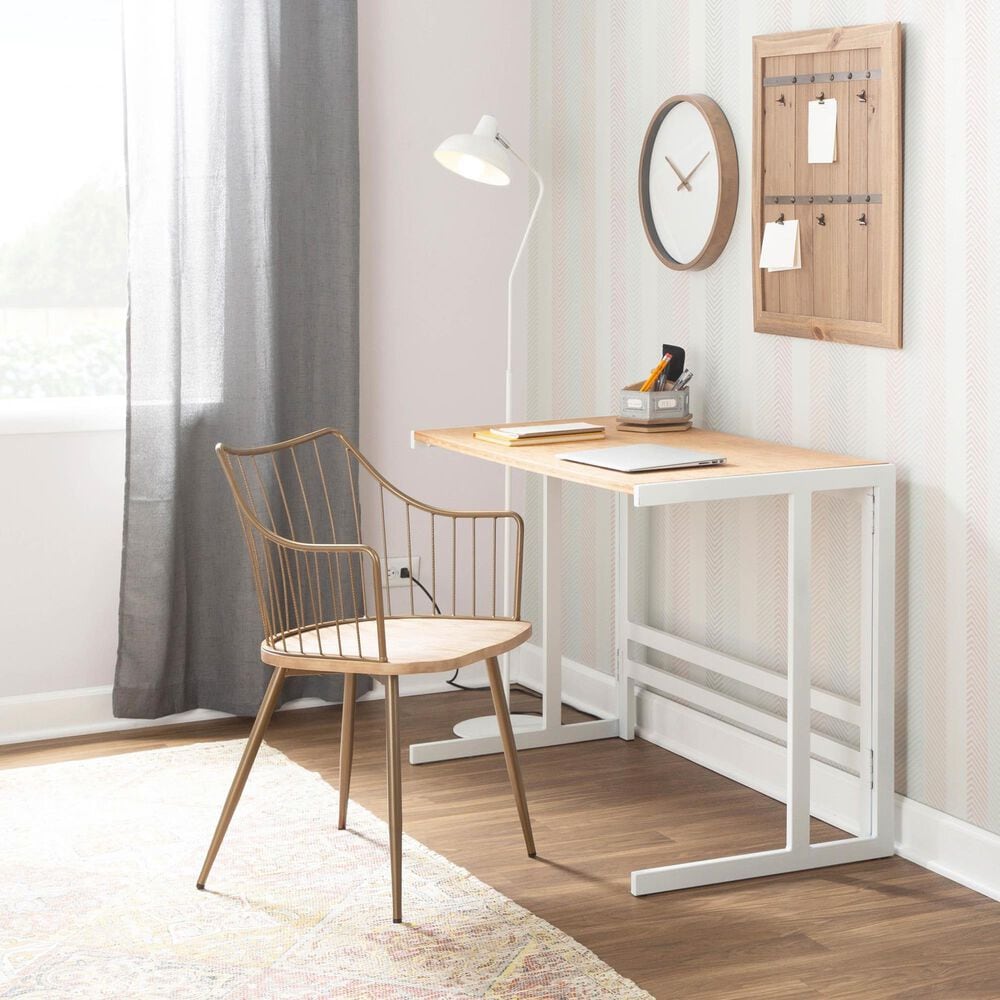 Lumisource Winston Farmhouse Chair in Antique Copper Metal and Whitewashed Wood By LumiSource, , large