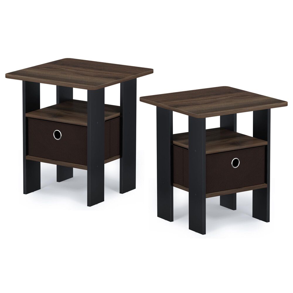 HOMLUX 2-Piece 1-Shelf End Table with Bin Drawer in Walnut and Dark Brown, , large