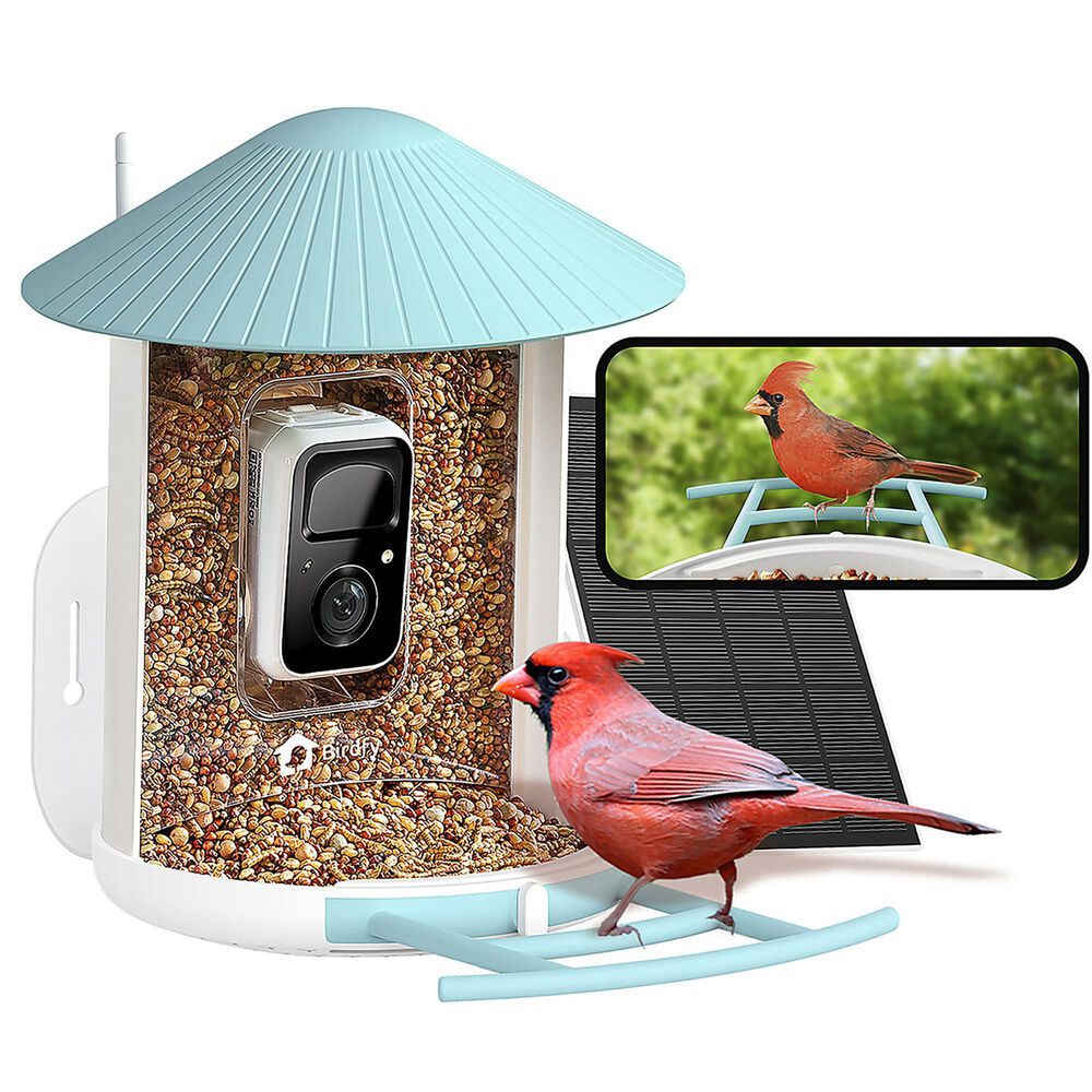 Birdfy Bird Feeder with Smart Camera and Solar Panel in Blue and White, , large