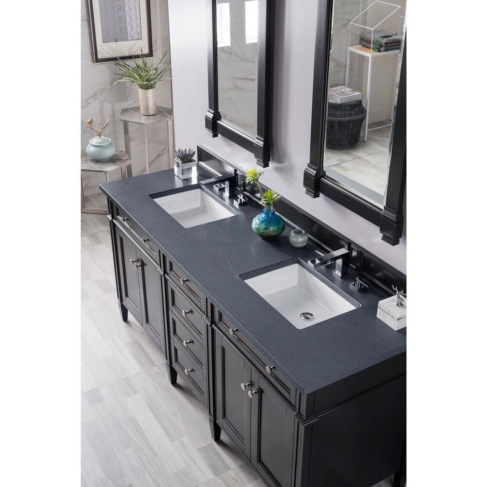 James Martin Vanities Brittany 72&quot; Double Bathroom Vanity in Black Onyx with 3 cm Charcoal Soapstone Quartz Top and Rectangle Sinks, , large