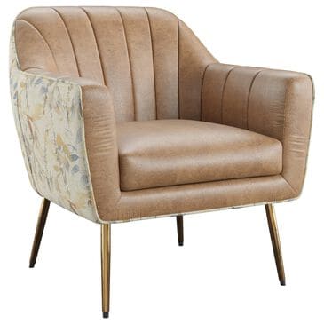 Golden Wave Furniture Ophelia Leaf Print Accent Chair in Saddle, , large